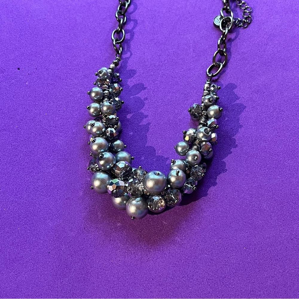 Simply Vera Vera Wang Gray Faux Pearl Cluster Bib Necklace -NWOT